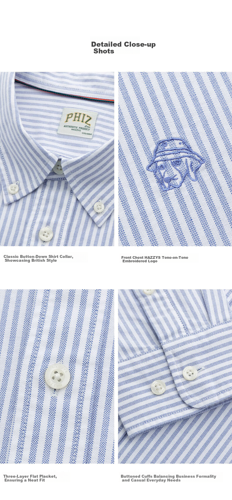 HAZZYS Men's Spring and Autumn Commuter PHIZ Striped Oxford Long Sleeve Shirt 18